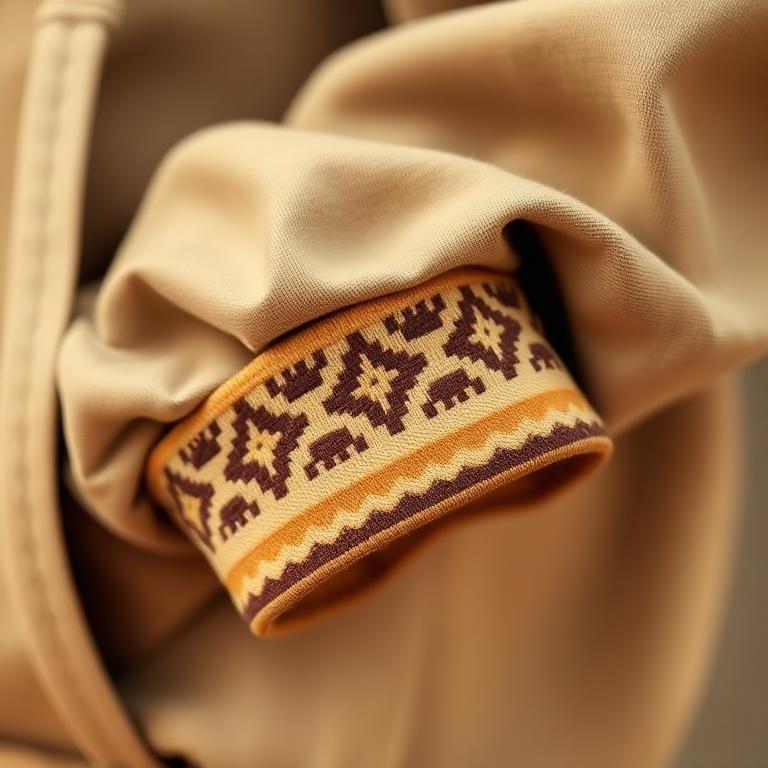 Traditional Cambodian hol ikat motif on a modern hoodie cuff.